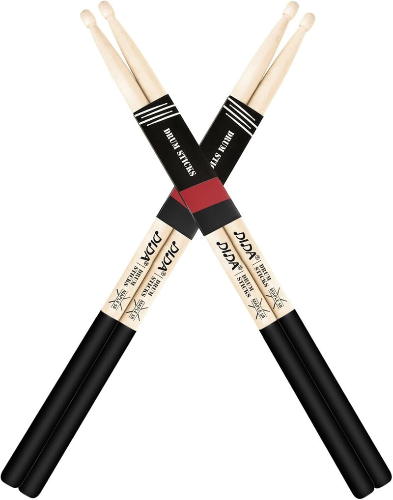 DIDA 5B Drum Sticks, Drum Sticks for Drums, Natural Solid Wood丨Weight Balanced丨Non-Slip Grip, Live Performance & Drum Kit Practice Accessories, Percussion Drumsticks for Beginner (2 Pairs, 5B) - Image 1